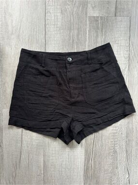 Z Supply Black High Waist Linen-Blend Shorts